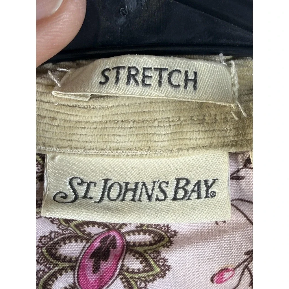 St Johns Bay Jacket‎ Womens Large Beige Corduroy Pea Coat Stretch Lined Button